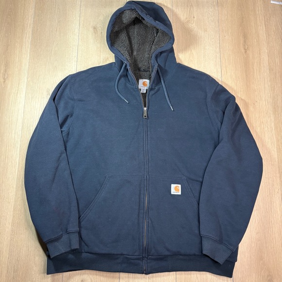 Carhartt Other - Carhartt Mens XL Navy Blue Sherpa Lined Full Zip Hoodie Jacket Sweatshirt 100072